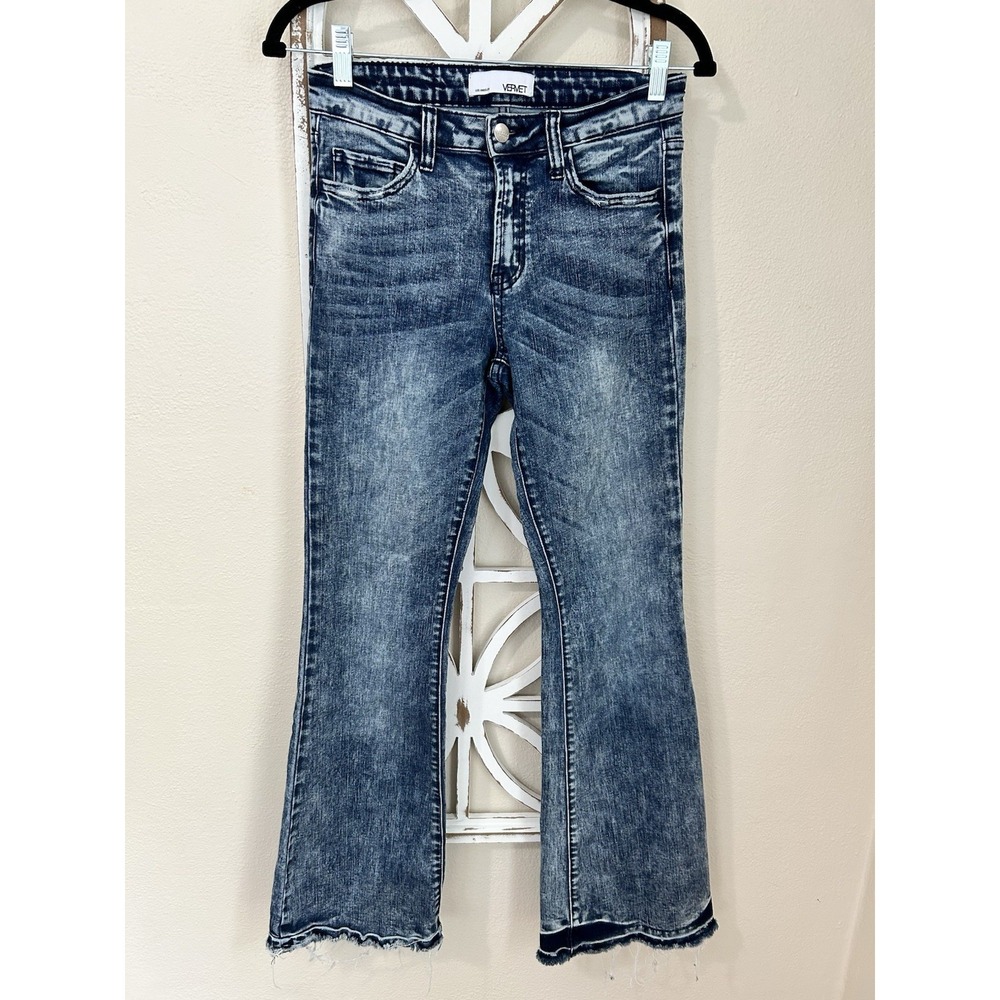 Vervet Stone Wash Flare Leg Mid Rise Jeans Size 26x31.5 Grunge Skater *J95